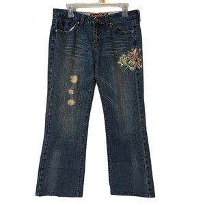 Hint Blue Jeans Womens Juniors 9 Bootcut Embroidered Floral Distressed Y2K VINTA